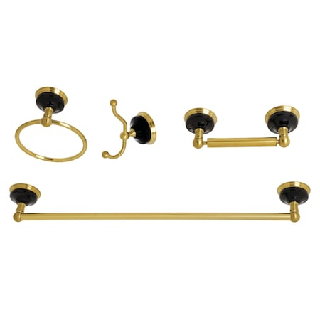 Kingston Brass BAK9111478BB Water Onyx 4-Piece Bathroom Accessory Set, Brushed Brass BAK9111478BB